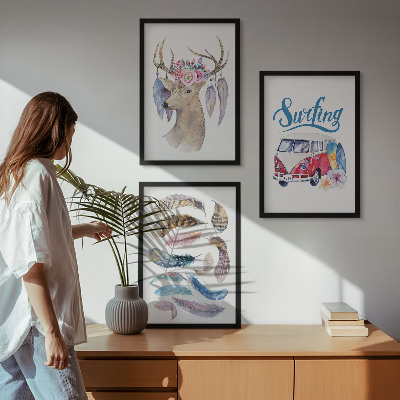 Composição de quadros moderna flores de veado com chifres van