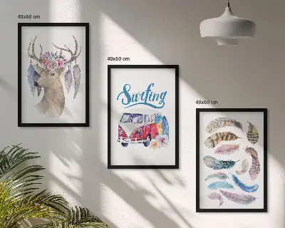 Conjunto de quadros decorativos modernos estampa van de cervo com chifres