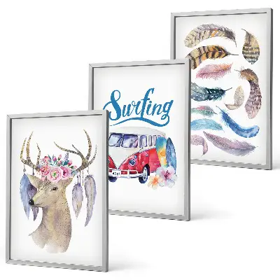 Conjunto de quadros decorativos modernos estampa van de cervo com chifres