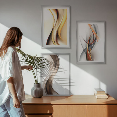 Conjunto de quadros para sala de estar Ondas amarelo-acinzentadas-acastanhadas