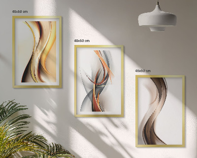 Conjunto de quadros para sala de estar Ondas amarelo-acinzentadas-acastanhadas