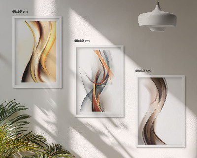 Conjunto de quadros para sala de estar Ondas amarelo-acinzentadas-acastanhadas