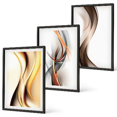 Conjunto de quadros para sala de estar Ondas amarelo-acinzentadas-acastanhadas