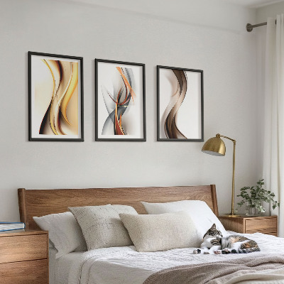 Conjunto de quadros para sala de estar Ondas amarelo-acinzentadas-acastanhadas