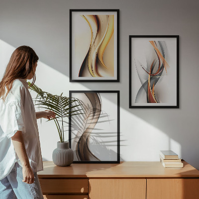 Conjunto de quadros para sala de estar Ondas amarelo-acinzentadas-acastanhadas
