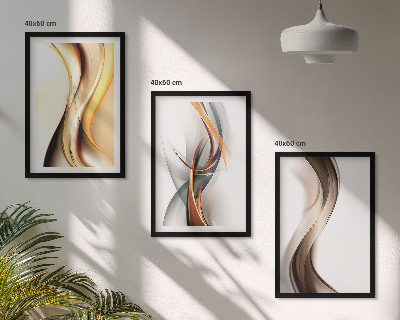 Conjunto de quadros para sala de estar Ondas amarelo-acinzentadas-acastanhadas