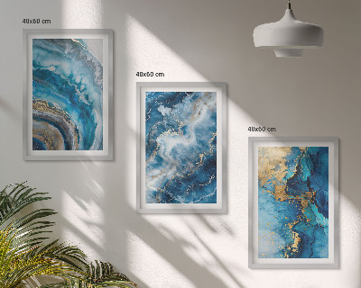 Conjunto de 3 quadros com moldura Padrões abstratos azuis