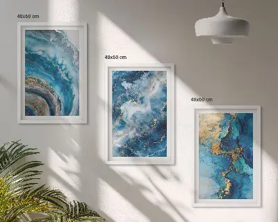 Conjunto de 3 quadros com moldura com padrões abstratos azuis