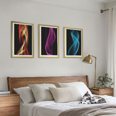 Composição de quadros moderna Linhas de ondas de néon em fundo escuro