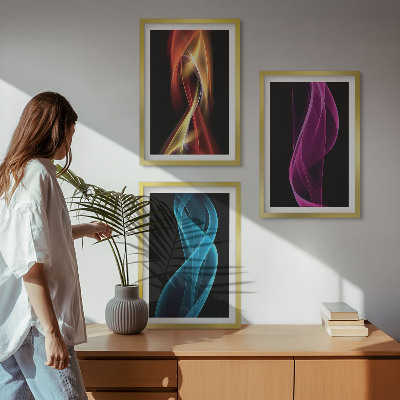 Composição de quadros moderna Linhas de ondas de néon em fundo escuro