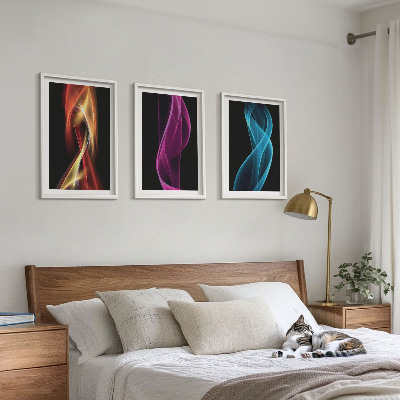 Composição de quadros moderna Linhas de ondas de néon em fundo escuro