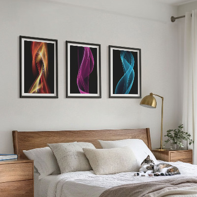 Composição de quadros moderna Linhas de ondas de néon em fundo escuro