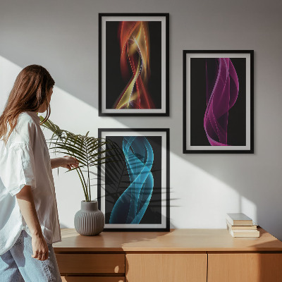 Composição de quadros moderna Linhas de ondas de néon em fundo escuro