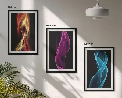 Composição de quadros moderna com linhas de ondas de néon em fundo escuro