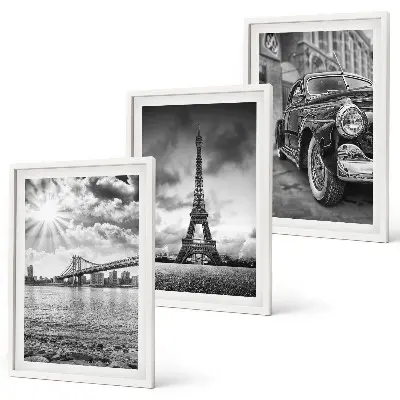 Conjunto de 3 quadros com moldura com vistas da cidade, pontes e Torre Eiffel