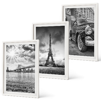 Conjunto de 3 quadros com moldura Vistas da cidade, pontes, Torre Eiffel