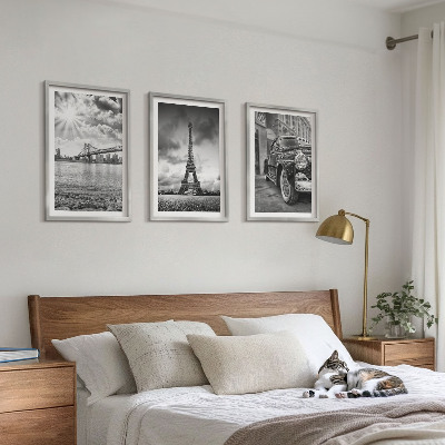 Conjunto de 3 quadros com moldura Vistas da cidade, pontes, Torre Eiffel
