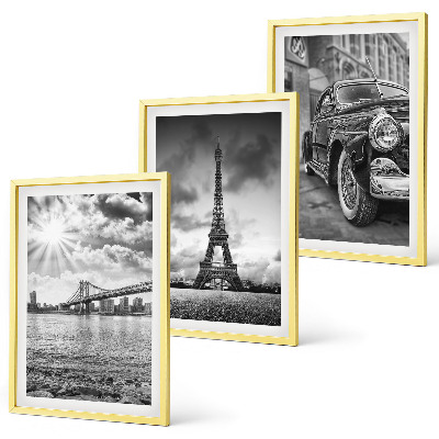 Conjunto de 3 quadros com moldura Vistas da cidade, pontes, Torre Eiffel