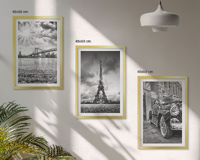 Conjunto de 3 quadros com moldura Vistas da cidade, pontes, Torre Eiffel