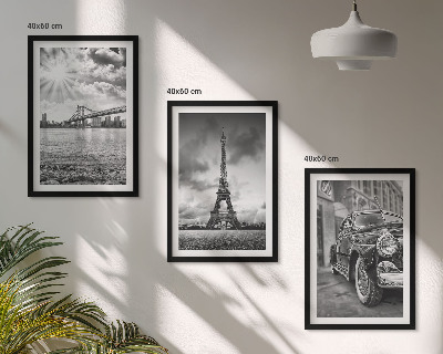 Conjunto de 3 quadros com moldura Vistas da cidade, pontes, Torre Eiffel
