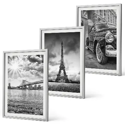 Conjunto de 3 quadros com moldura com vistas da cidade, pontes e Torre Eiffel