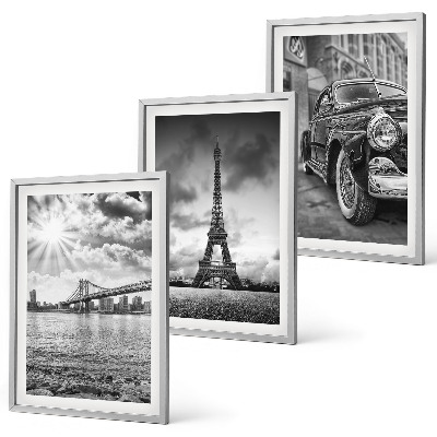 Conjunto de 3 quadros com moldura Vistas da cidade, pontes, Torre Eiffel