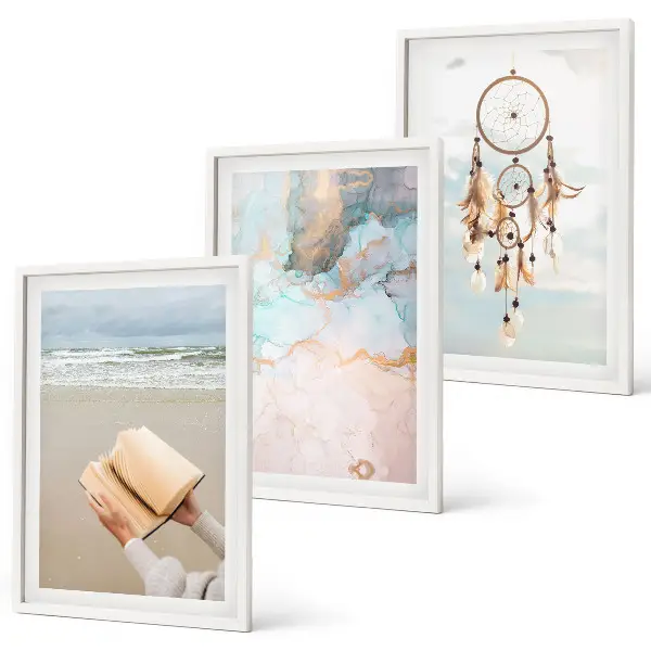 Conjunto de quadros decorativos para sala de estar com estampa de livro abstrato estilo boho mar