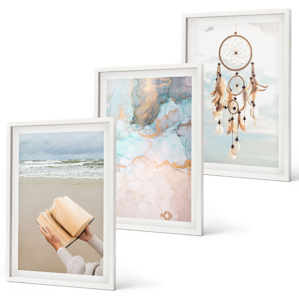 Conjunto de quadros para sala de estar Livro abstrato do mar boho