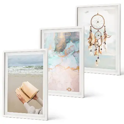 Conjunto de quadros decorativos para sala de estar com estampa de livro abstrato estilo boho mar
