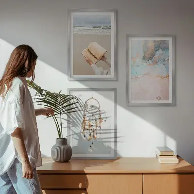 Conjunto de quadros decorativos para sala de estar com estampa de livro abstrato estilo boho mar