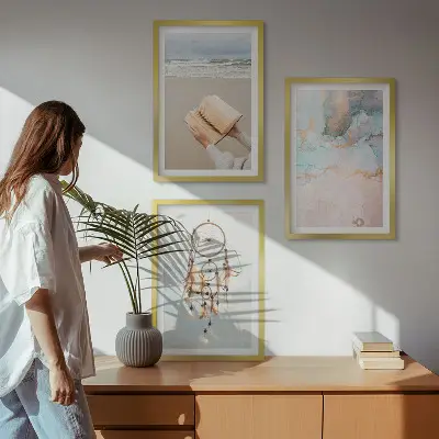 Conjunto de quadros decorativos para sala de estar com estampa de livro abstrato estilo boho mar