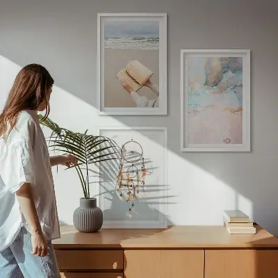 Conjunto de quadros decorativos para sala de estar com estampa de livro abstrato estilo boho mar