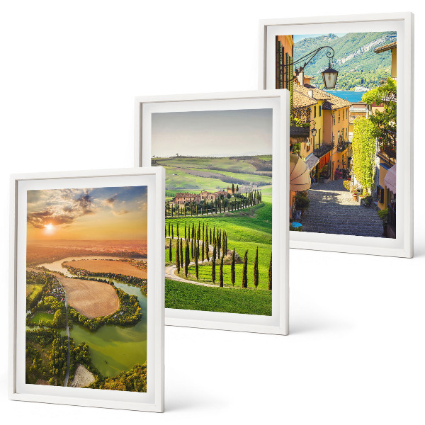 Conjunto de 3 quadros com moldura Paisagens italianas, rua do rio