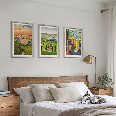 Conjunto de 3 quadros com moldura Paisagens italianas, rua do rio