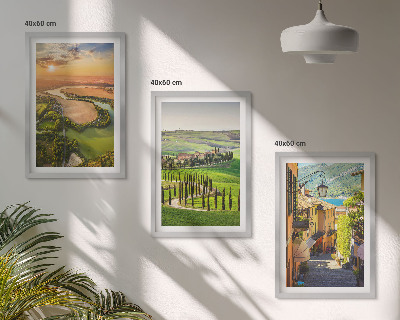 Conjunto de 3 quadros com moldura Paisagens italianas, rua do rio