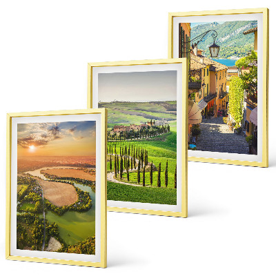 Conjunto de 3 quadros com moldura Paisagens italianas, rua do rio
