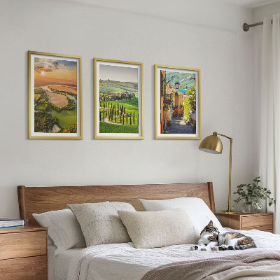 Conjunto de 3 quadros com moldura Paisagens italianas, rua do rio