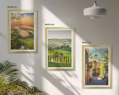 Conjunto de 3 quadros com moldura paisagens italianas de rua do rio
