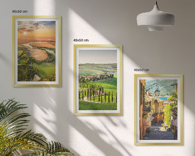 Conjunto de 3 quadros com moldura Paisagens italianas, rua do rio