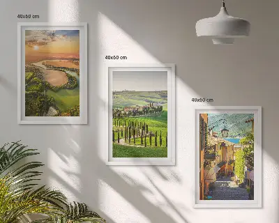 Conjunto de 3 quadros com moldura paisagens italianas de rua do rio