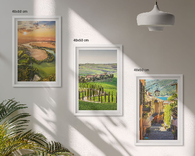 Conjunto de 3 quadros com moldura Paisagens italianas, rua do rio