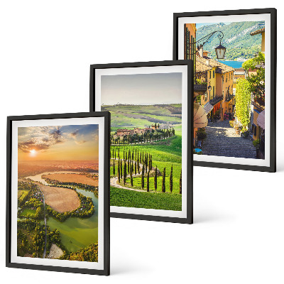 Conjunto de 3 quadros com moldura Paisagens italianas, rua do rio