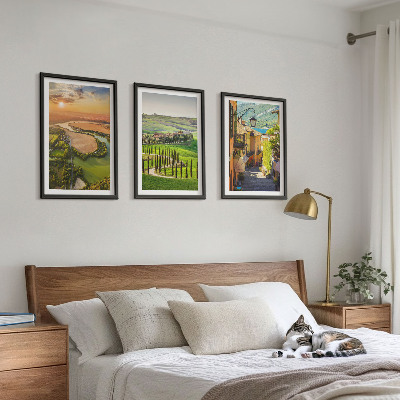 Conjunto de 3 quadros com moldura Paisagens italianas, rua do rio