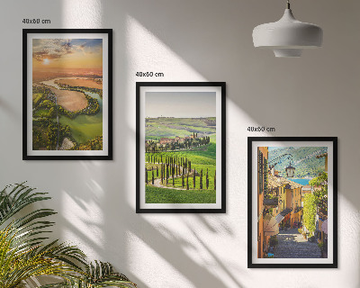 Conjunto de 3 quadros com moldura Paisagens italianas, rua do rio