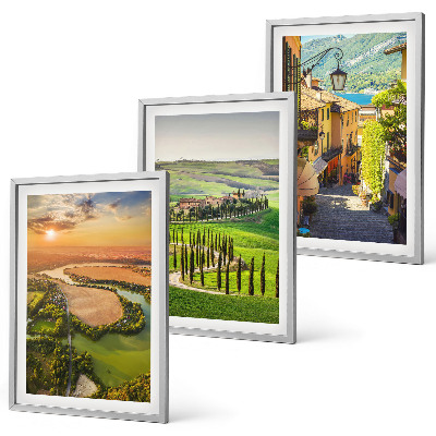 Conjunto de 3 quadros com moldura Paisagens italianas, rua do rio