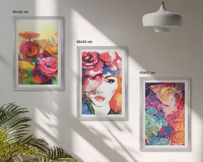 Composição de quadros moderna Retrato intenso de uma mulher com flores.