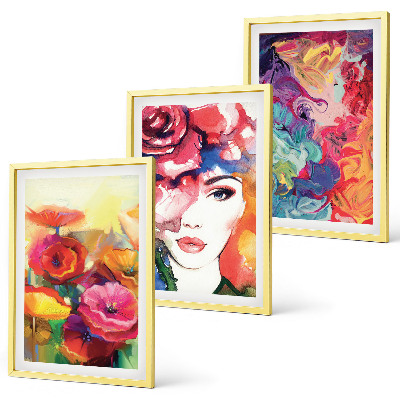 Composição de quadros moderna Retrato intenso de uma mulher com flores.