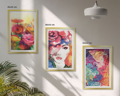 Composição de quadros moderna Retrato intenso de uma mulher com flores.