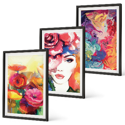 Composição de quadros moderna Retrato intenso de uma mulher com flores.