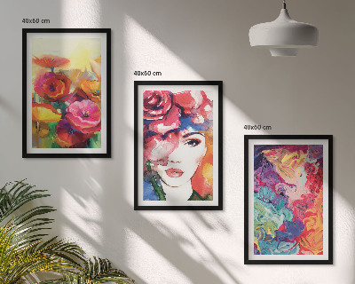 Composição de quadros moderna Retrato intenso de uma mulher com flores.